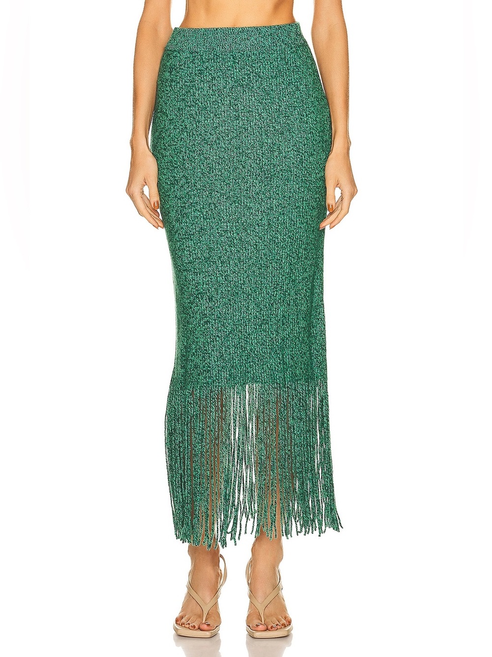 Zimmermann Green Kaleidoscope Fringed-Hem Knitted Midi Skirt - Size 0 (US 2/4)